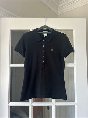 Lacoste Black Short-Sleeve Polo with Green Croc Logo